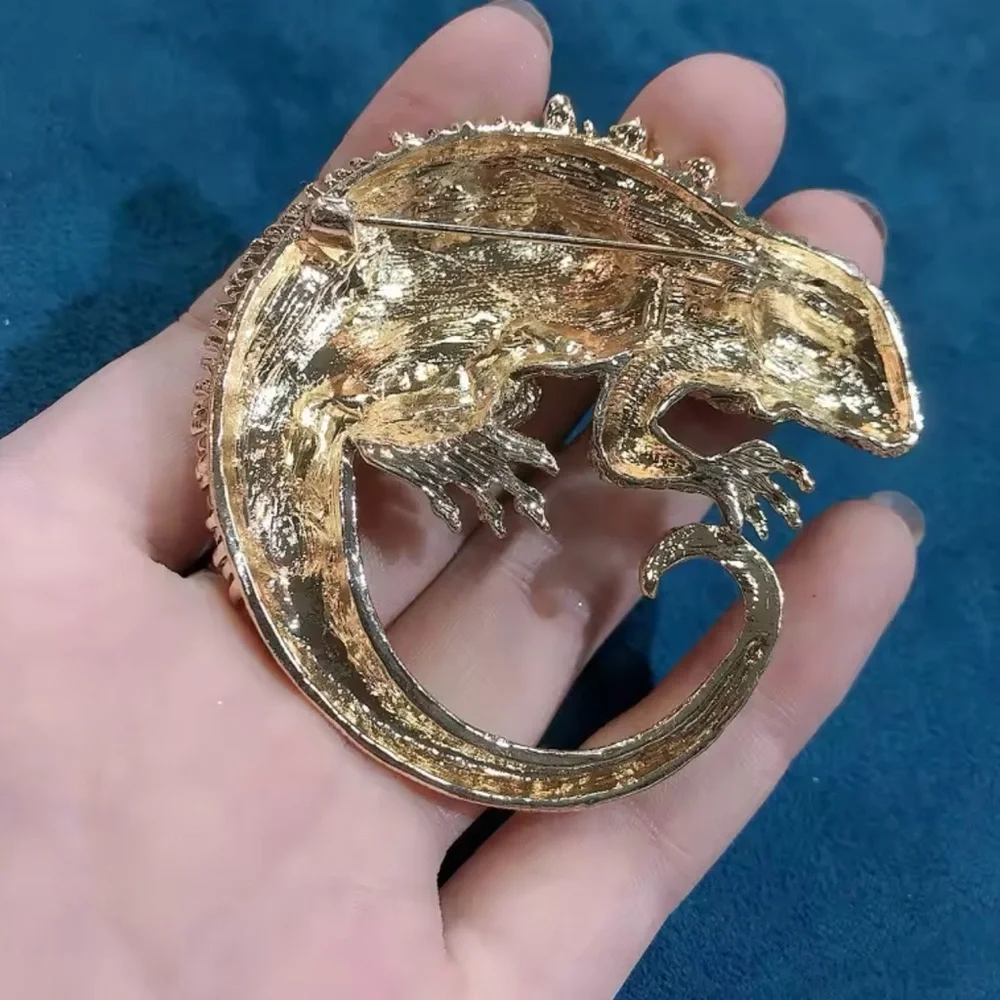 Gold and Turquoise Iguana Brooch